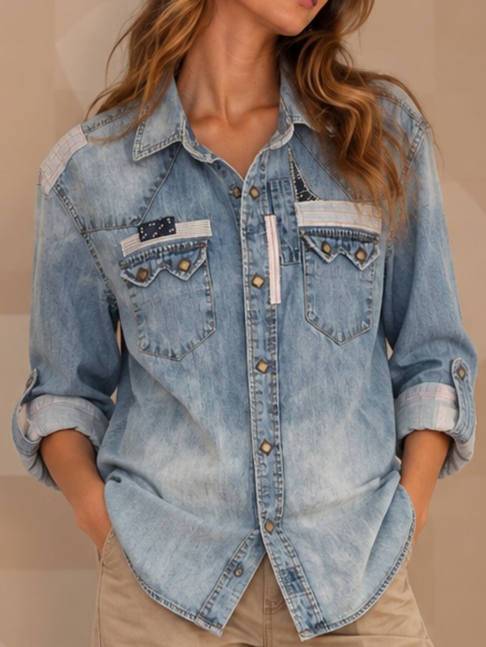 🎍MAKE OFFER🎍Amsterdam Blauw Mr Blue Denim Snap Button Jean Shirt Boho S MED